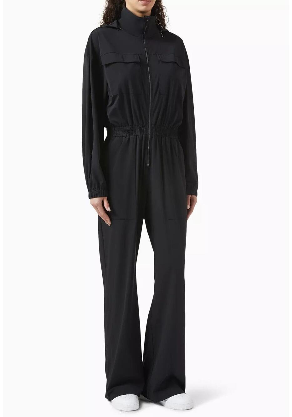 Heroine Sport Mona Kattan Kai Hooded Wide Leg Jumpsuit Size Large Black Utility
